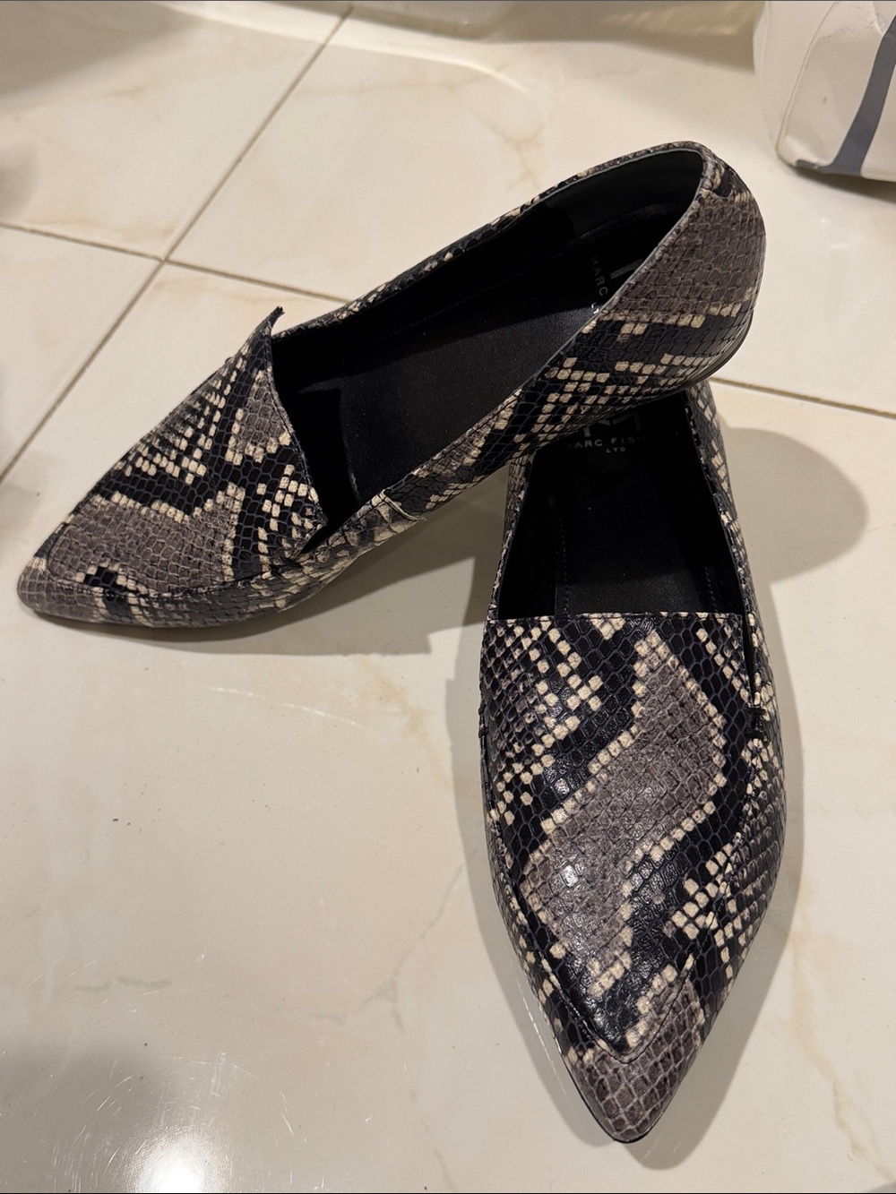 Marc Fisher Women's Pointed Toe Snake-Print Flats - Black & Gray